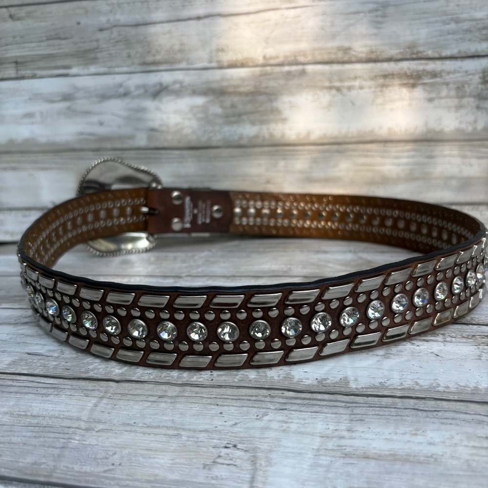 Nocona Belt Co Western Belt 33" Brown Rhinestone Studded Bling Y2K Cowgirl Rodeo - Picture 5 of 11